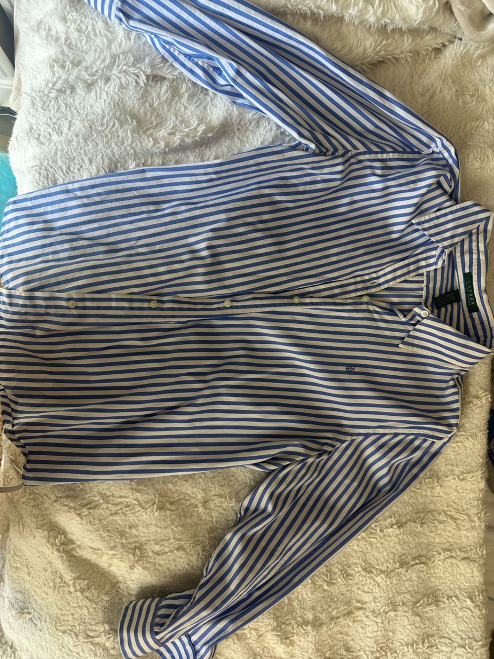 Ralph Lauren Blue and White Vertical Stripe Dress Shirt